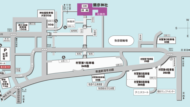 弥彦神社の駐車場マップ